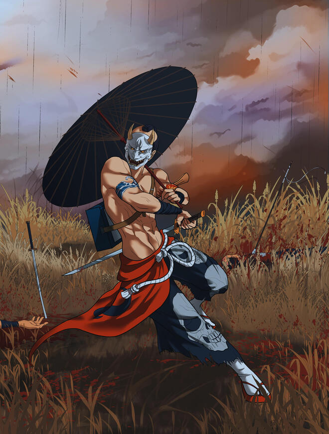 Oni Samurai Samurai with umbrella